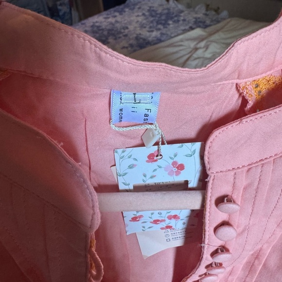 Pink and orange Patterned balloon sleeve Dress - Picture 10 of 11